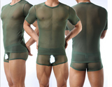 Fashion Mens Sexy sheer t shirt men gauze short-sleeve slim see through underwear