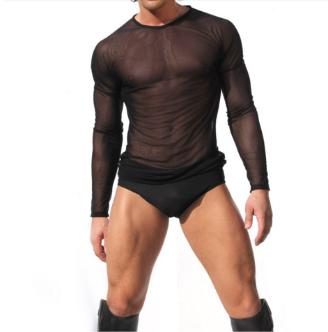 Long Sleeve Shirt Brand Sheer Mesh Sexy Men Shirts