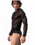 Long Sleeve Shirt Brand Sheer Mesh Sexy Men Shirts