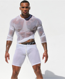 Long Sleeve Shirt Brand Sheer Mesh Sexy Men Shirts