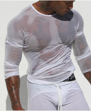 Long Sleeve Shirt Brand Sheer Mesh Sexy Men Shirts