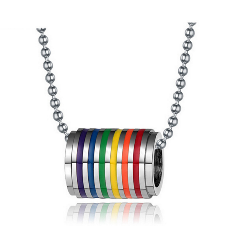 Fashion stainless steel rainbow loop necklace pendant for men and women gay pride
