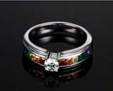 Men and women wedding rings Rainbow color ring with Zircon Austrian Crystal