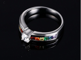 Men and women wedding rings Rainbow color ring with Zircon Austrian Crystal