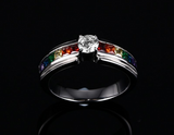Men and women wedding rings Rainbow color ring with Zircon Austrian Crystal