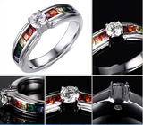 Men and women wedding rings Rainbow color ring with Zircon Austrian Crystal