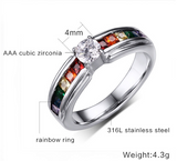 Men and women wedding rings Rainbow color ring with Zircon Austrian Crystal
