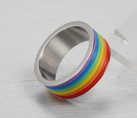 New Hot 2015 High Quality Inlaid Stone Stainless steel Rainbow ring
