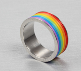 New Hot 2015 High Quality Inlaid Stone Stainless steel Rainbow ring
