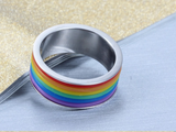 New Hot 2015 High Quality Inlaid Stone Stainless steel Rainbow ring